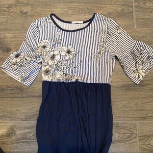 Floral striped maxi with solid color skirt